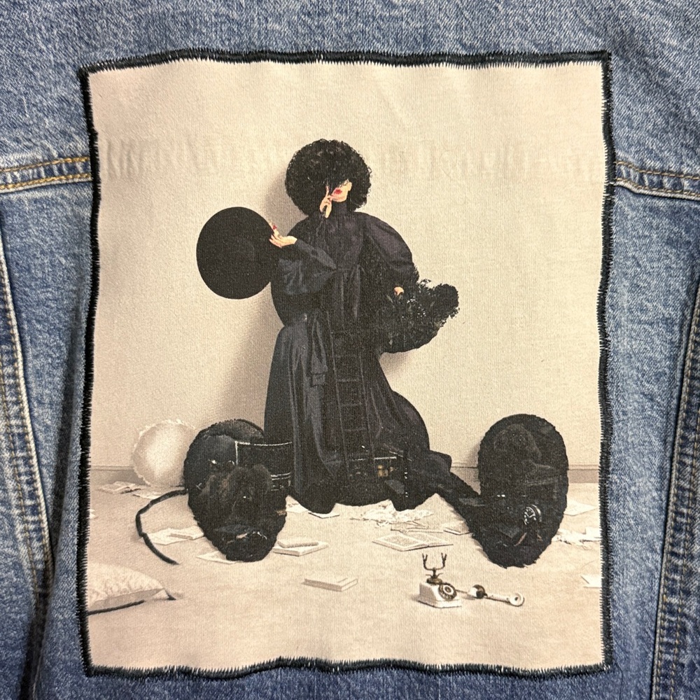 UpCycled Jean Jacket Uniqlo Artwork by Yuni Yoshida Size: XXL